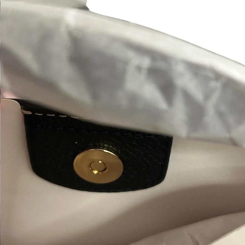 Tory Burch Blake Bucket Bag Black Leather Top Handle Crossbody Gold‎ Logo OS